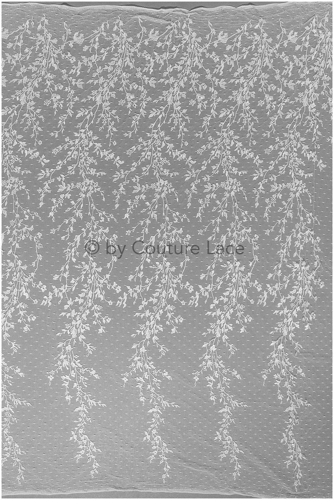 French lace off-white/ embroidered lace fabric on dot tulle/ lace with dots/ polka dot lace fabric// L19-321
