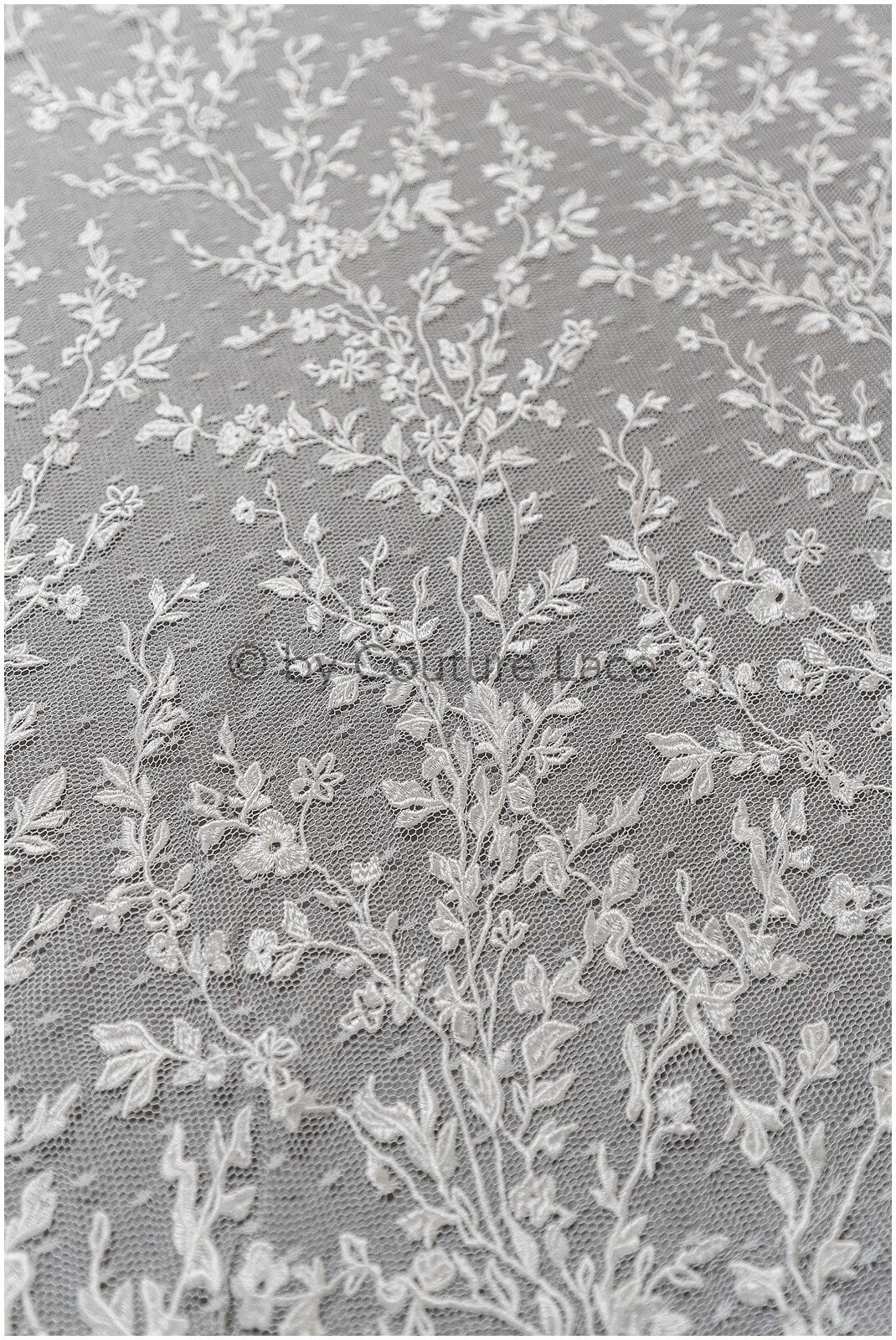 French lace off-white/ embroidered lace fabric on dot tulle/ lace with dots/ polka dot lace fabric// L19-321