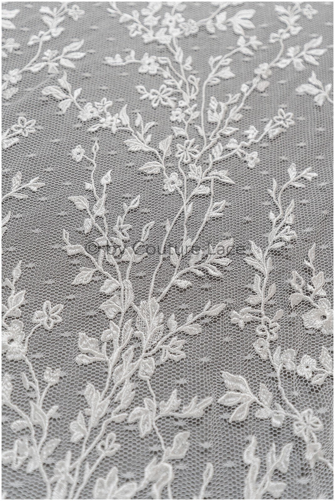 French lace off-white/ embroidered lace fabric on dot tulle/ lace with dots/ polka dot lace fabric// L19-321