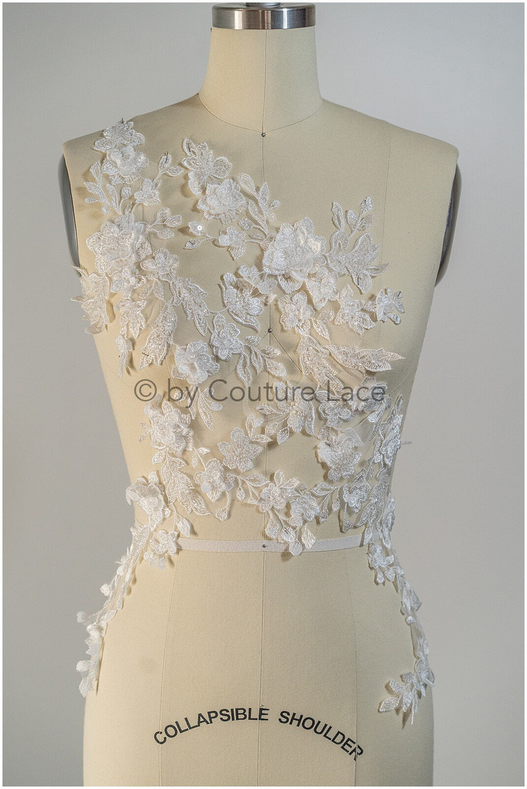3D Blumen SpitzenApplikation für Hochzeitskleid, Brautkleid Spitzenaufnäher mit 3D Blumen, Perlen BrautSpitze Applikation mit 3D Blumen// A20-195