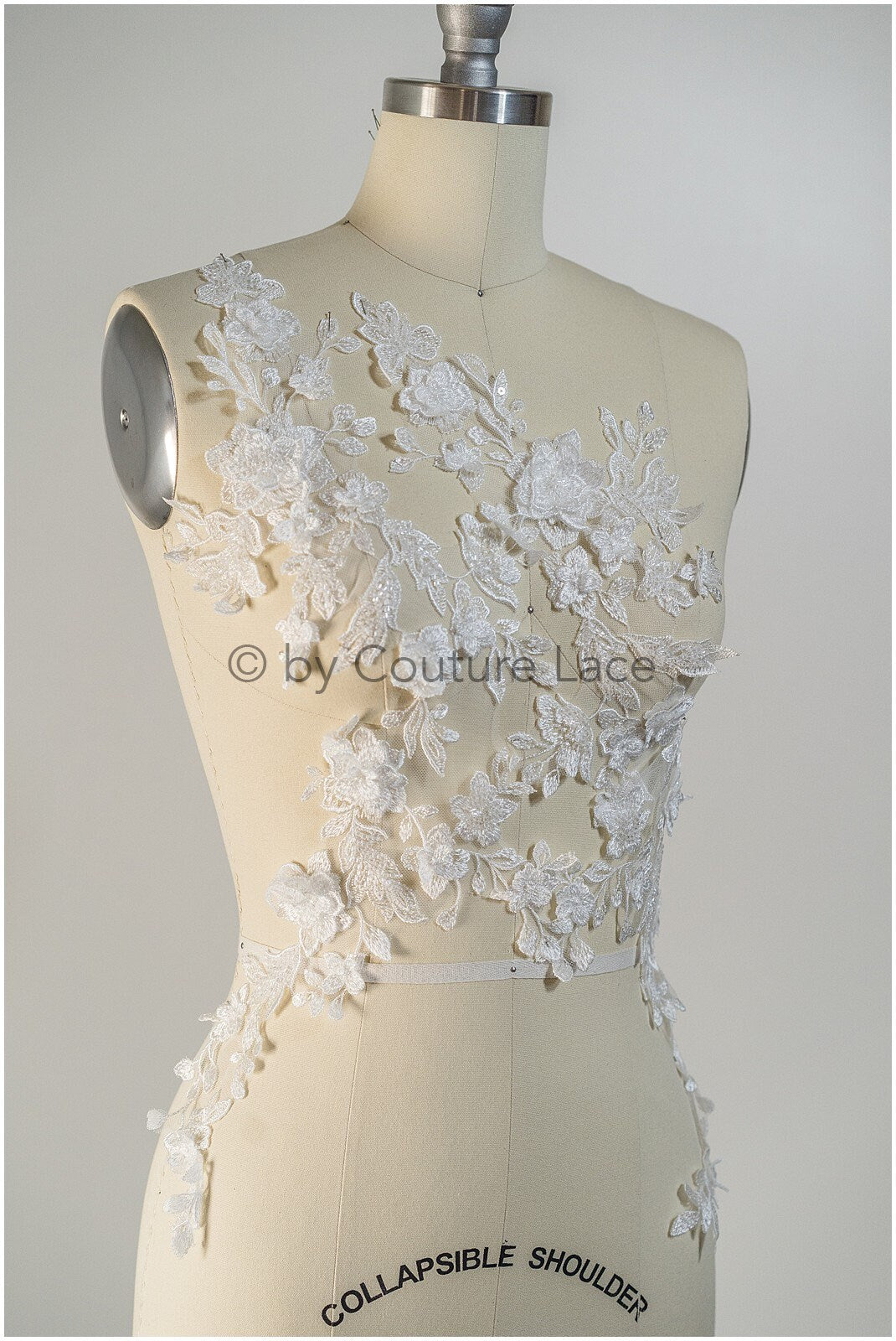 3D Blumen SpitzenApplikation für Hochzeitskleid, Brautkleid Spitzenaufnäher mit 3D Blumen, Perlen BrautSpitze Applikation mit 3D Blumen// A20-195