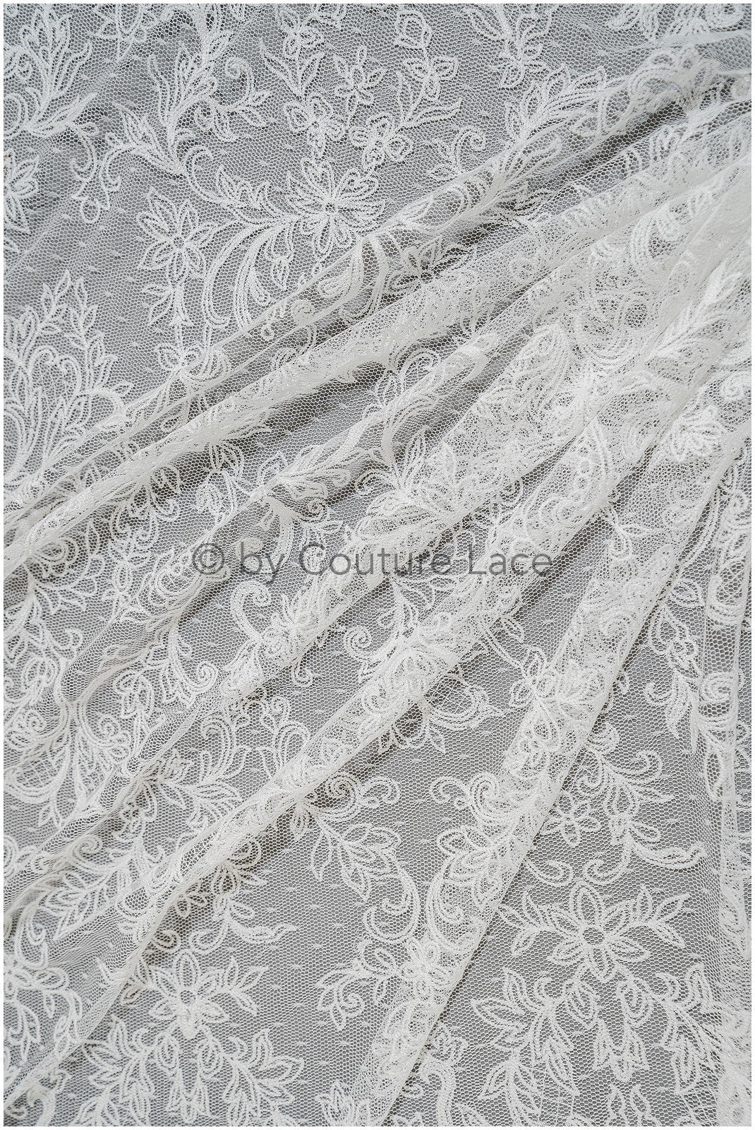 French lace fabric on dot tulle/ lace fabric off-white/ floral lace with dots/ polka dot lace fabric/ bridal lace// L20-328