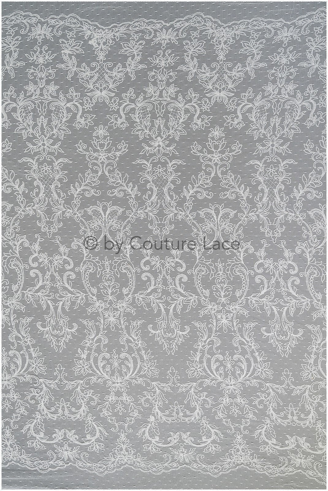 French lace fabric on dot tulle/ lace fabric off-white/ floral lace with dots/ polka dot lace fabric/ bridal lace// L20-328