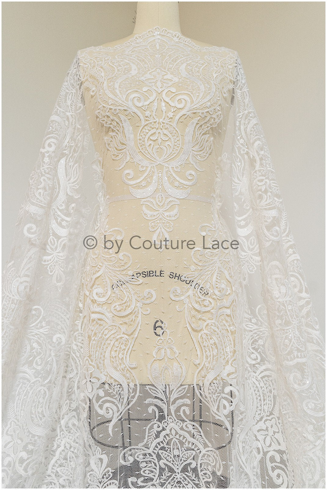 French lace fabric on dot tulle/ lace fabric/ floral lace with dots/ polka dot lace fabric/ bridal lace// L19-320