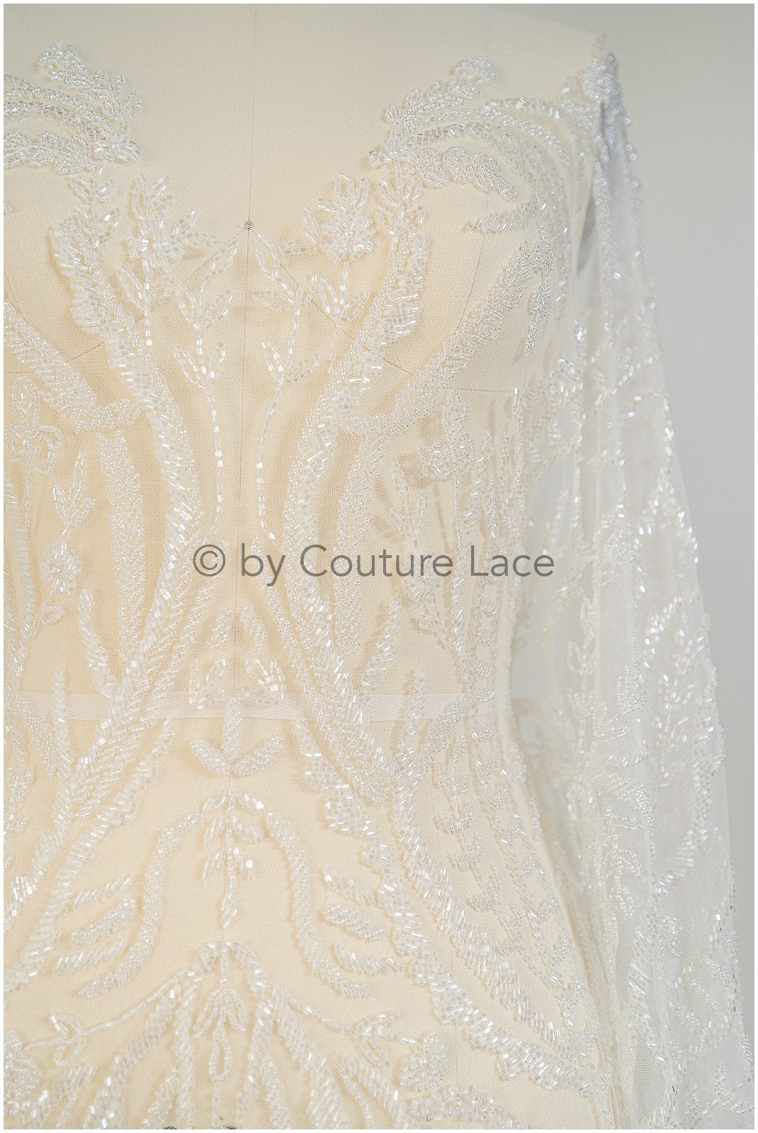 Perlen Brautspitze Off-White/ Braut Spitze Stoff/ schwere Perlen Hochzeitskleid Spitze/ Couture Spitze// L19-106