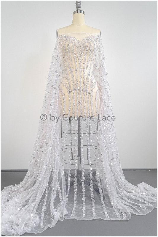 Perlen Braut Spitze Off-White/ Couture Spitzenstoff/ schwere Brautspitze/ Perlen Spitze// L20-354