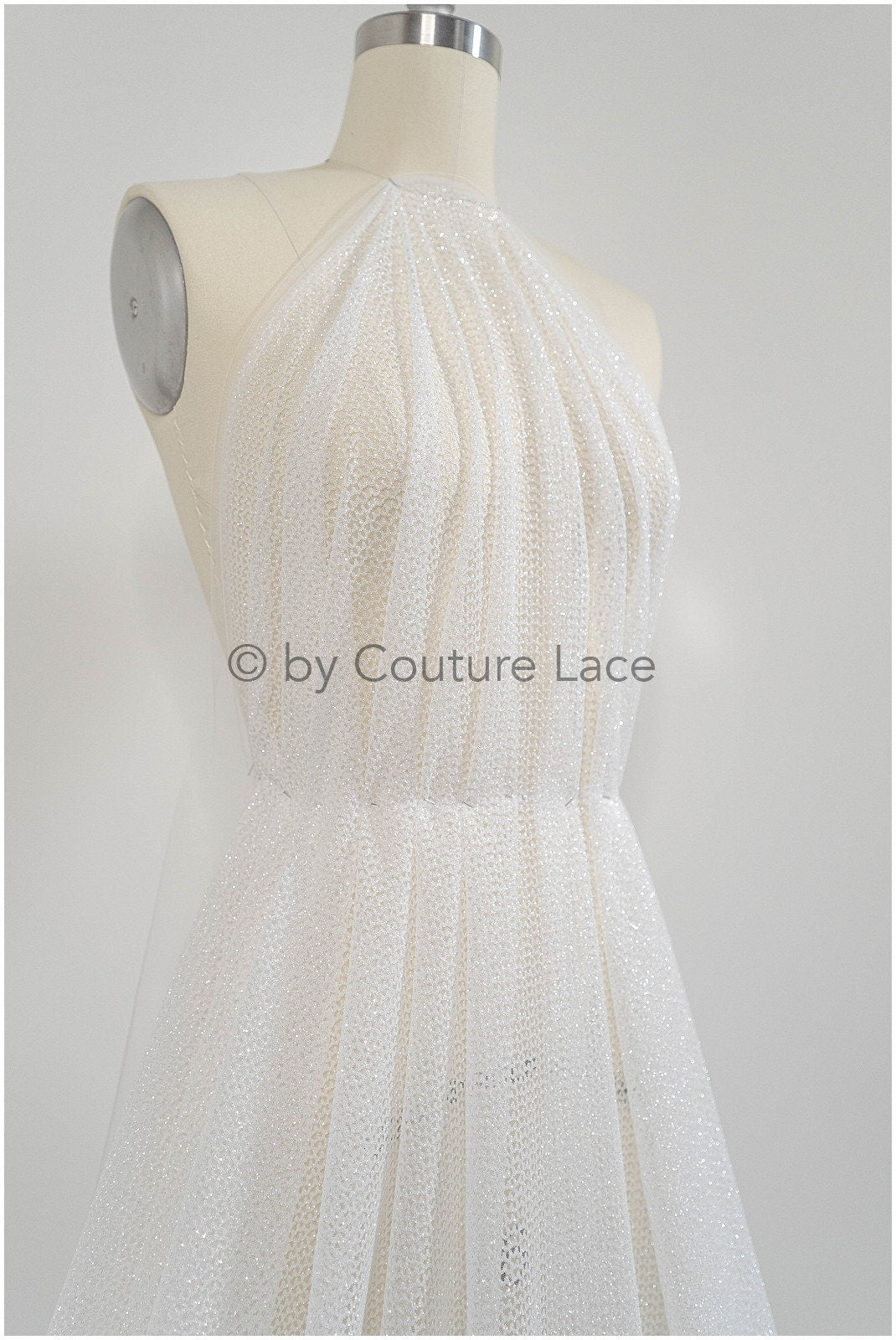 Exquisite glitter stretch tulle fabric/ off-white diamond/ elegant mesh tulle lace fabric/ shiny glitter bridal lace fabric/ flawless mesh tulle lace/ / R-030