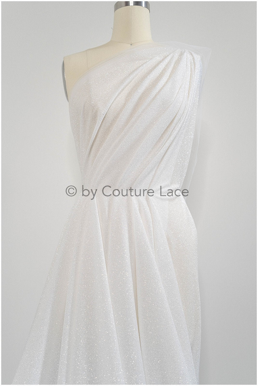 Exquisite shiny glitter stretch tulle fabric / off-white tulle / elegant mesh tulle lace fabric / bridal lace fabric // R-031DIA