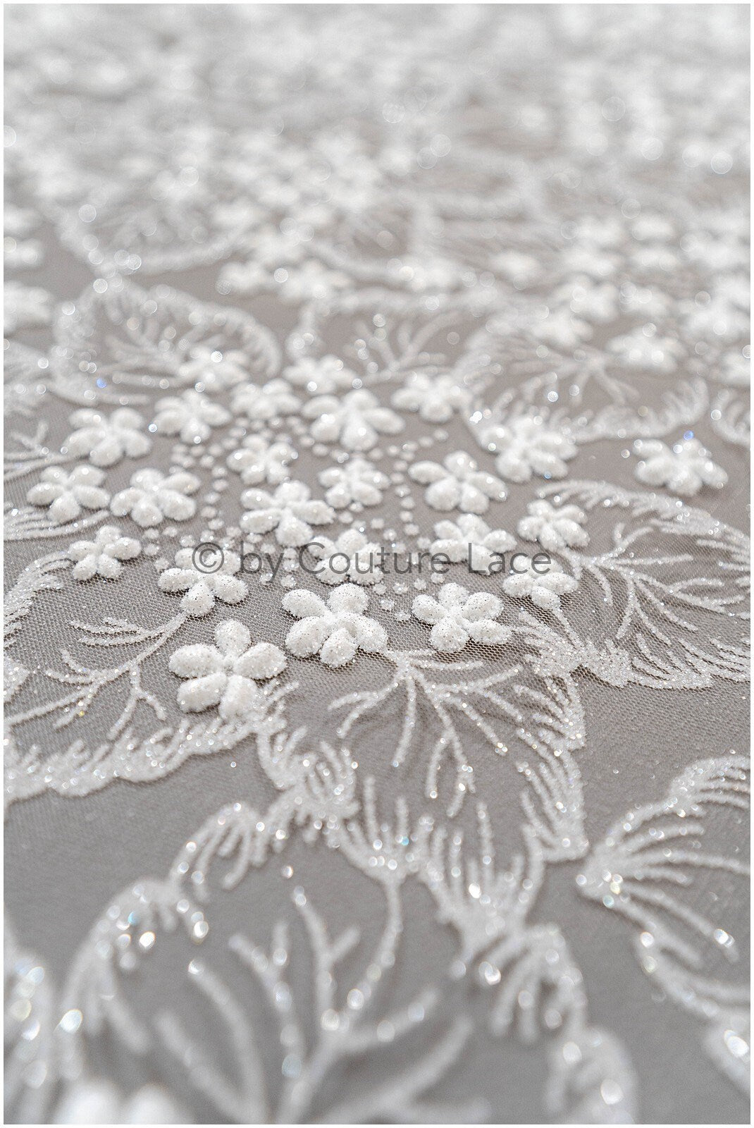 Glitter tulle fabric/ off-white glitter tulle/ floral glitter fabric/ shiny glitter lace/ Pronovias glitter lace// R-029