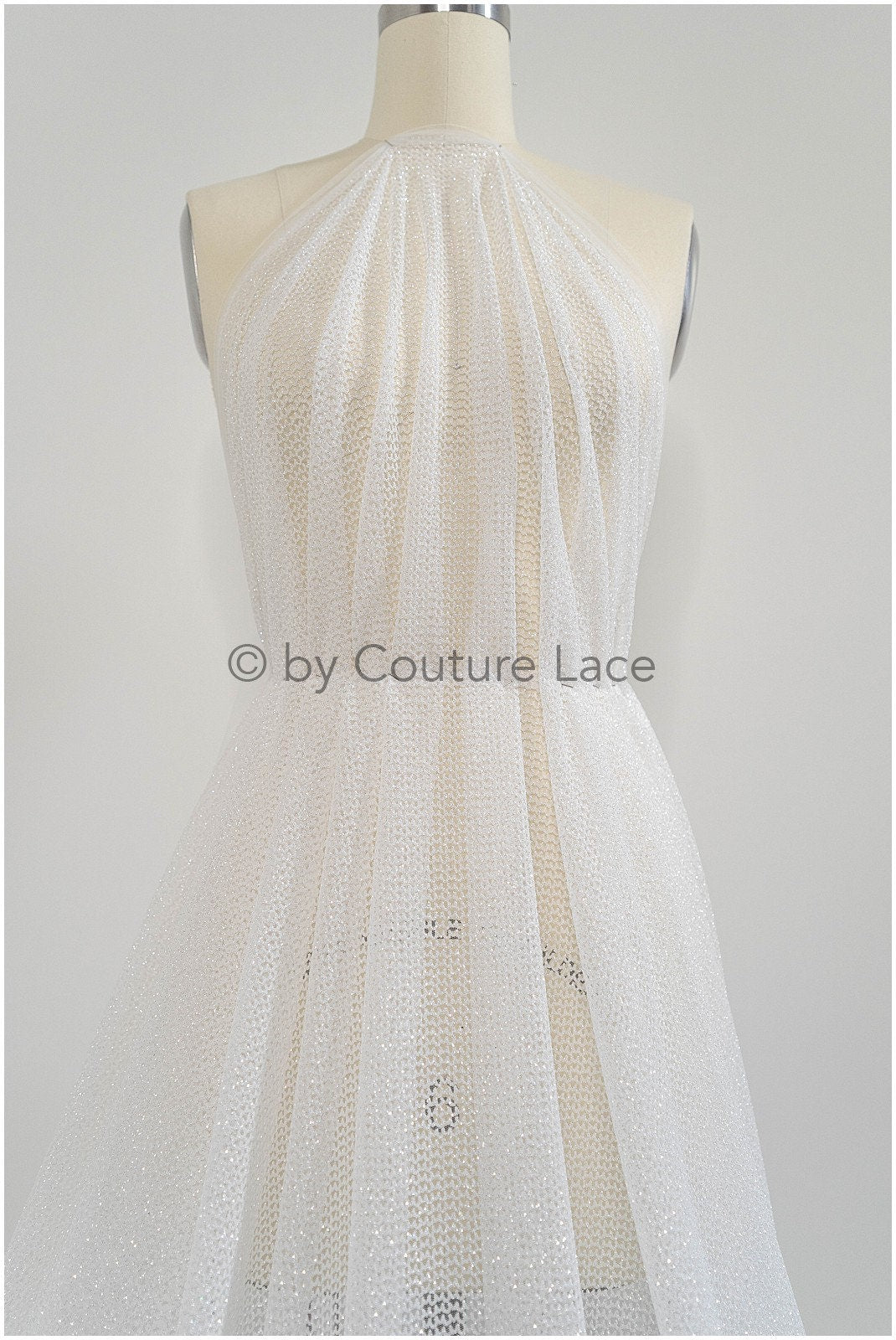 Exquisite glitter stretch tulle fabric/ off-white diamond/ elegant mesh tulle lace fabric/ shiny glitter bridal lace fabric/ flawless mesh tulle lace/ / R-030