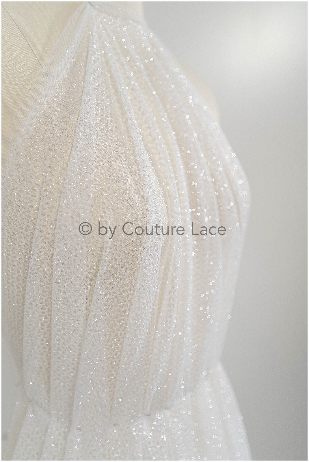 Exquisite glitter stretch tulle fabric/ off-white diamond/ elegant mesh tulle lace fabric/ shiny glitter bridal lace fabric/ flawless mesh tulle lace/ / R-030