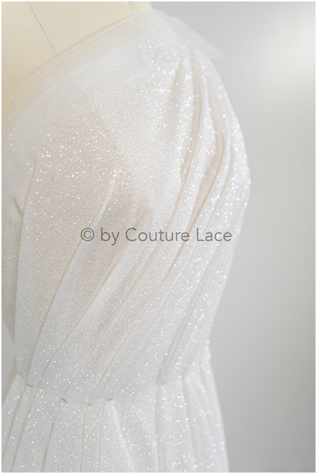 Exquisite shiny glitter stretch tulle fabric / off-white tulle / elegant mesh tulle lace fabric / bridal lace fabric // R-031DIA