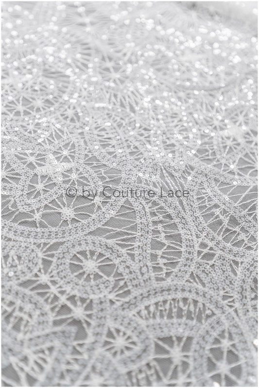 Encaje ornamentado para novia color marfil (Off-White) / Tejido de encaje de novia / Encaje boho para novia / Encaje geométrico para boda / Encaje couture // L17-116S