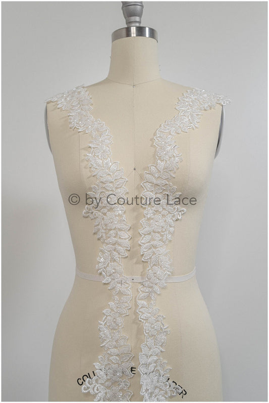 Garniture en dentelle avec perles/garniture en dentelle brodée de perles/garniture en strass scintillant/garniture en dentelle nuptiale// T20-087