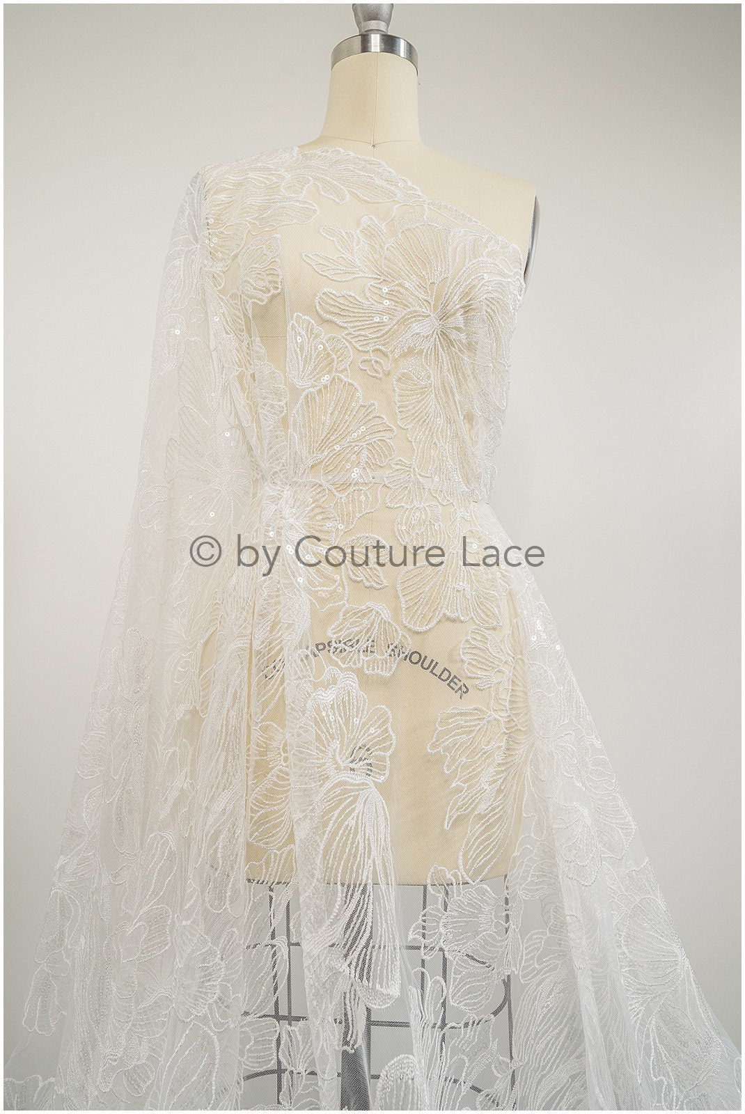 Feine Paillettenspitze Off-White/ weicher Pailletten Tüll Stoff/ Spitze Pailletten Netz Stoff// L17-022