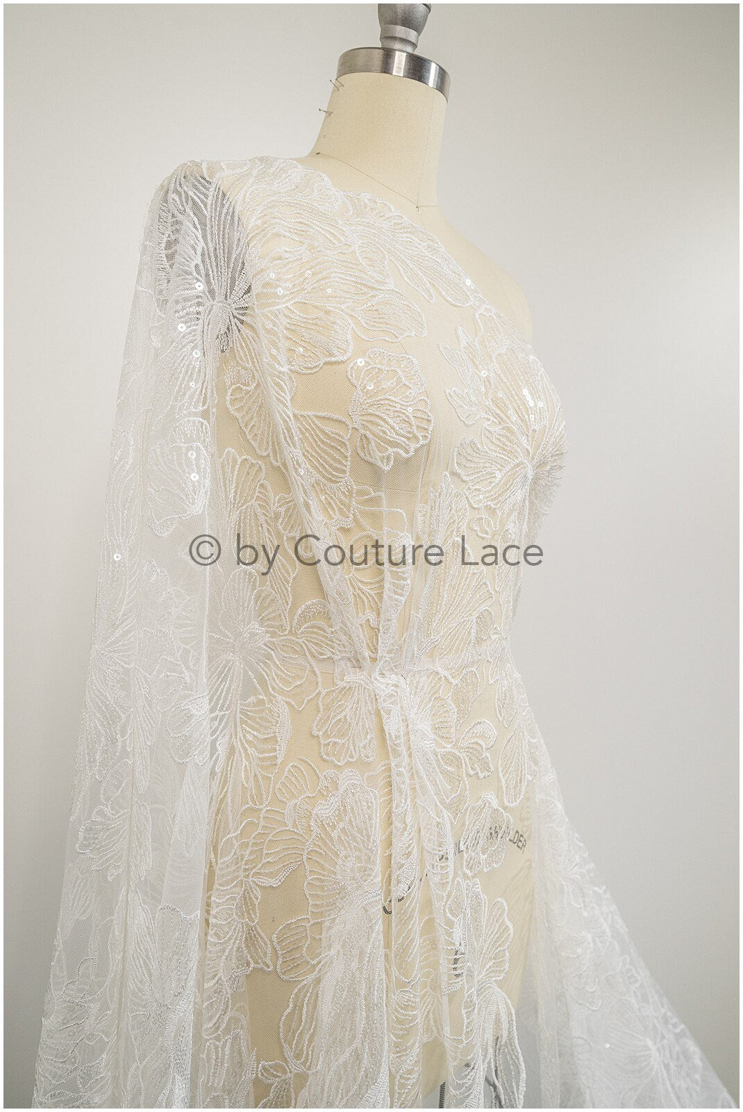 Feine Paillettenspitze Off-White/ weicher Pailletten Tüll Stoff/ Spitze Pailletten Netz Stoff// L17-022