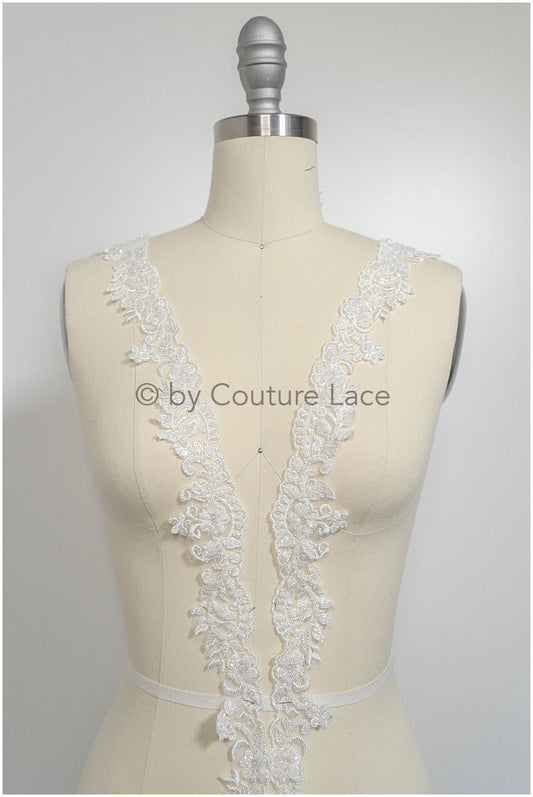 Garniture en dentelle blanc cassé avec perles/garniture en dentelle perlée/garniture en strass pailleté/garniture en dentelle de voile de mariée//T20-090