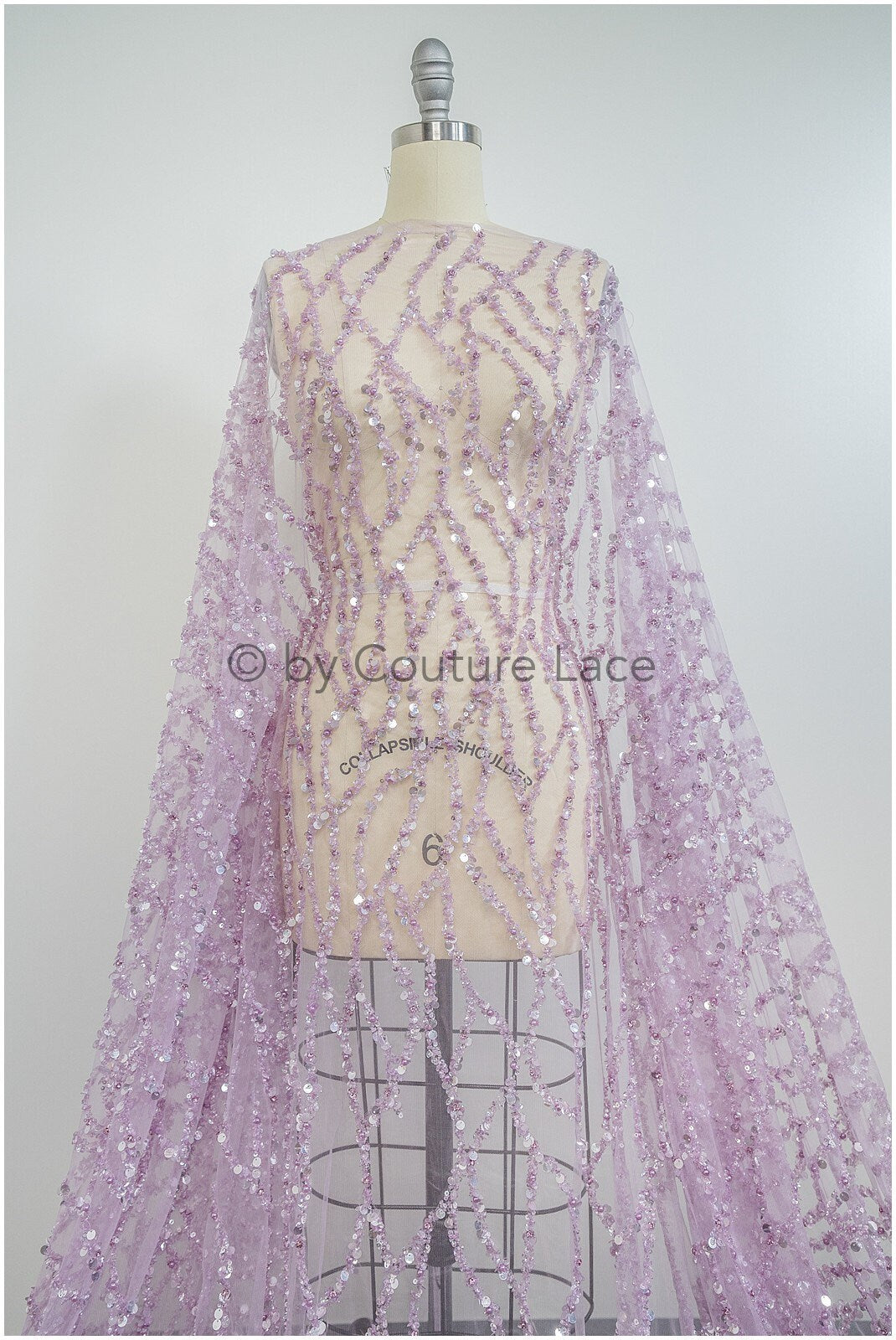 Perlen Spitzenstoff Violett Lilla/ Couture Spitze Stoff mit Perlen/ abstrakte Spitze für Abendkleid/ geometrische Spitze für Abendkleid// L20-287LC