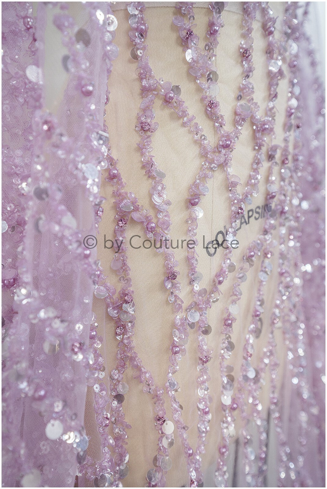 Perlen Spitzenstoff Violett Lilla/ Couture Spitze Stoff mit Perlen/ abstrakte Spitze für Abendkleid/ geometrische Spitze für Abendkleid// L20-287LC