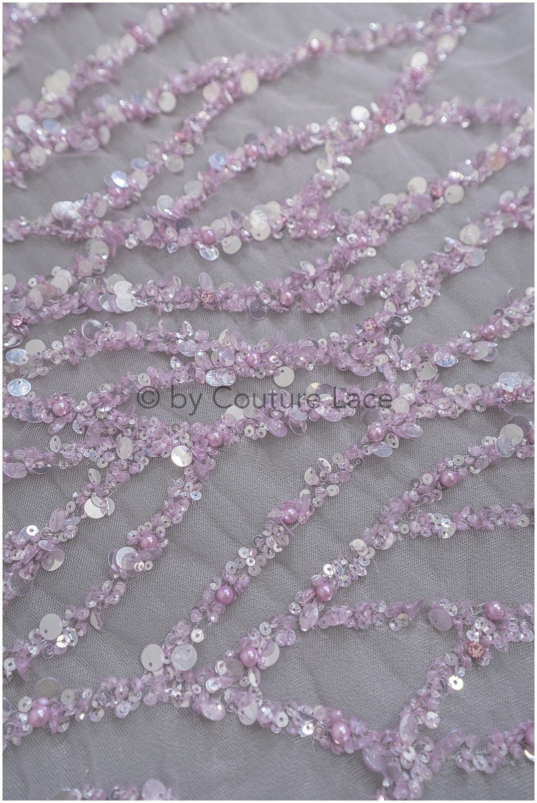 Perlen Spitzenstoff Violett Lilla/ Couture Spitze Stoff mit Perlen/ abstrakte Spitze für Abendkleid/ geometrische Spitze für Abendkleid// L20-287LC