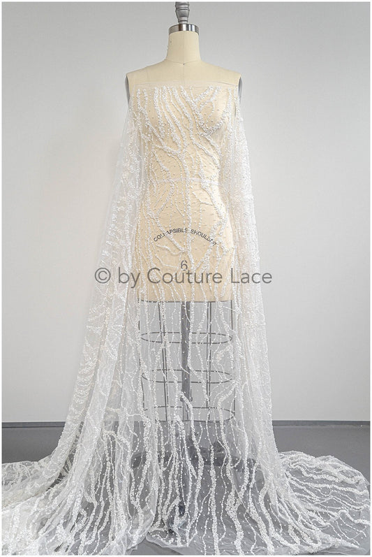 Hand beaded flower bridal lace off-white/ couture lace fabric/ heavy beaded wedding lace/ designer couture lace/ handmade lace// L20-355