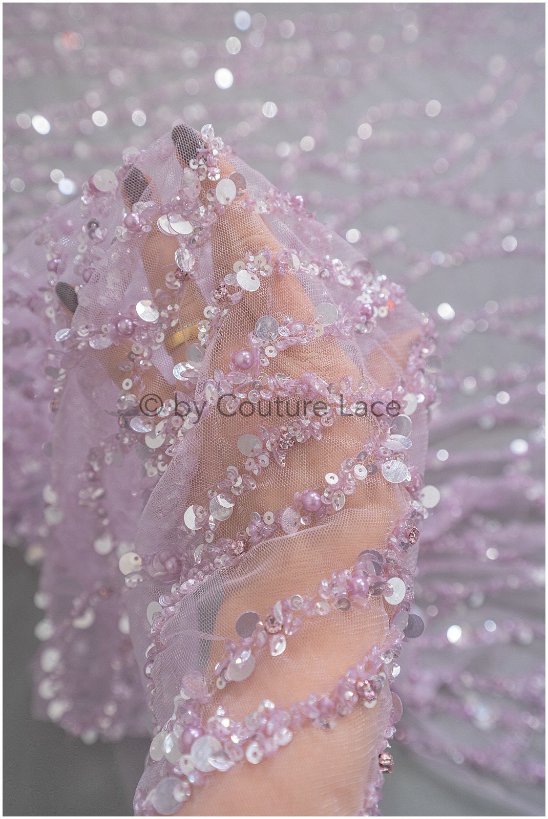 Perlen Spitzenstoff Violett Lilla/ Couture Spitze Stoff mit Perlen/ abstrakte Spitze für Abendkleid/ geometrische Spitze für Abendkleid// L20-287LC