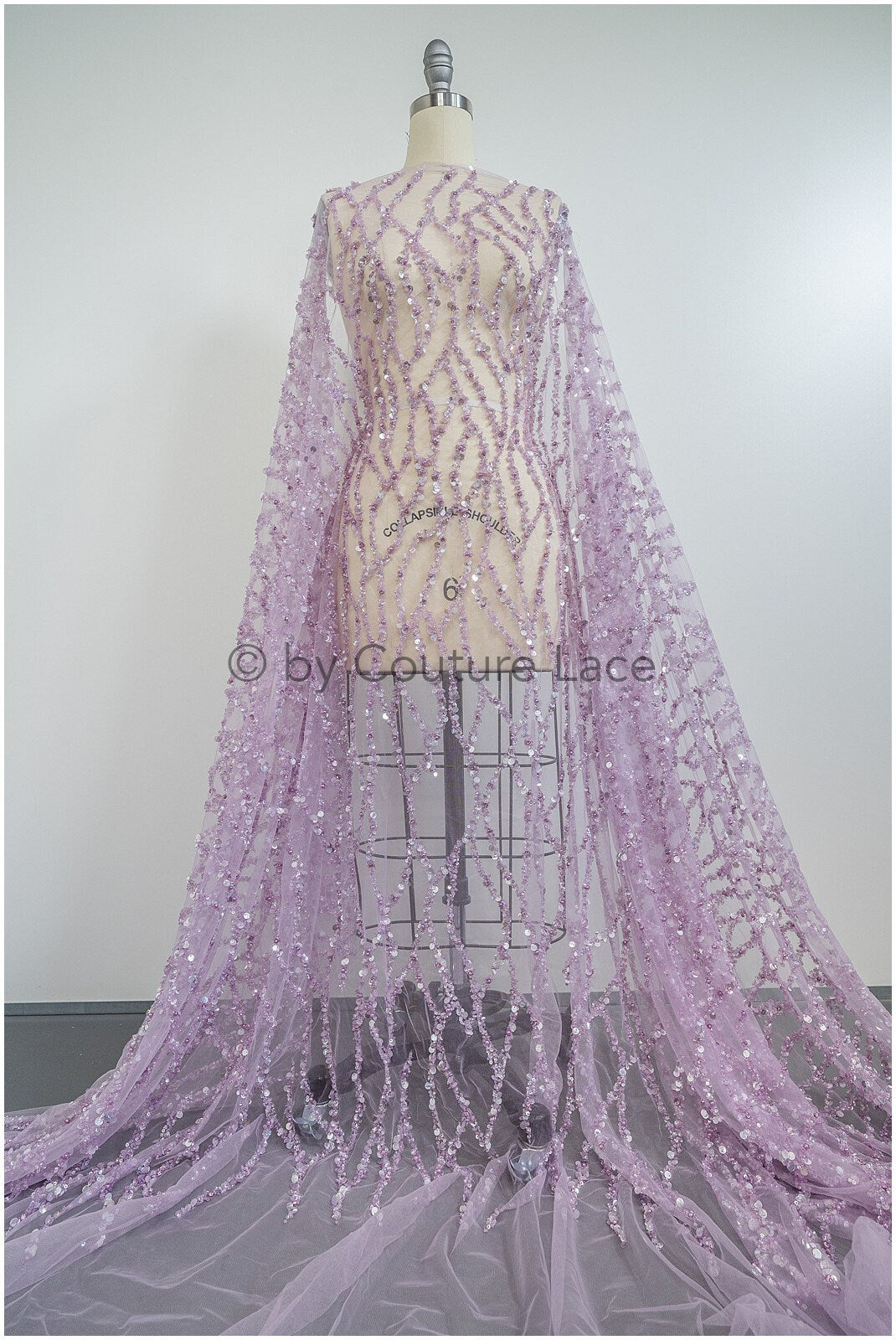 Perlen Spitzenstoff Violett Lilla/ Couture Spitze Stoff mit Perlen/ abstrakte Spitze für Abendkleid/ geometrische Spitze für Abendkleid// L20-287LC