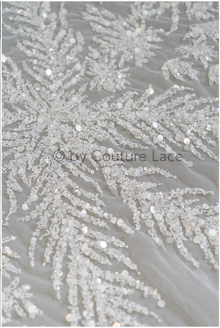 Perlenspitzenstoff Off-White/ Perlenspitze Stoff/ Braut Spitze Stoff/ Perlenspitze/ Brautspitze// L19-085