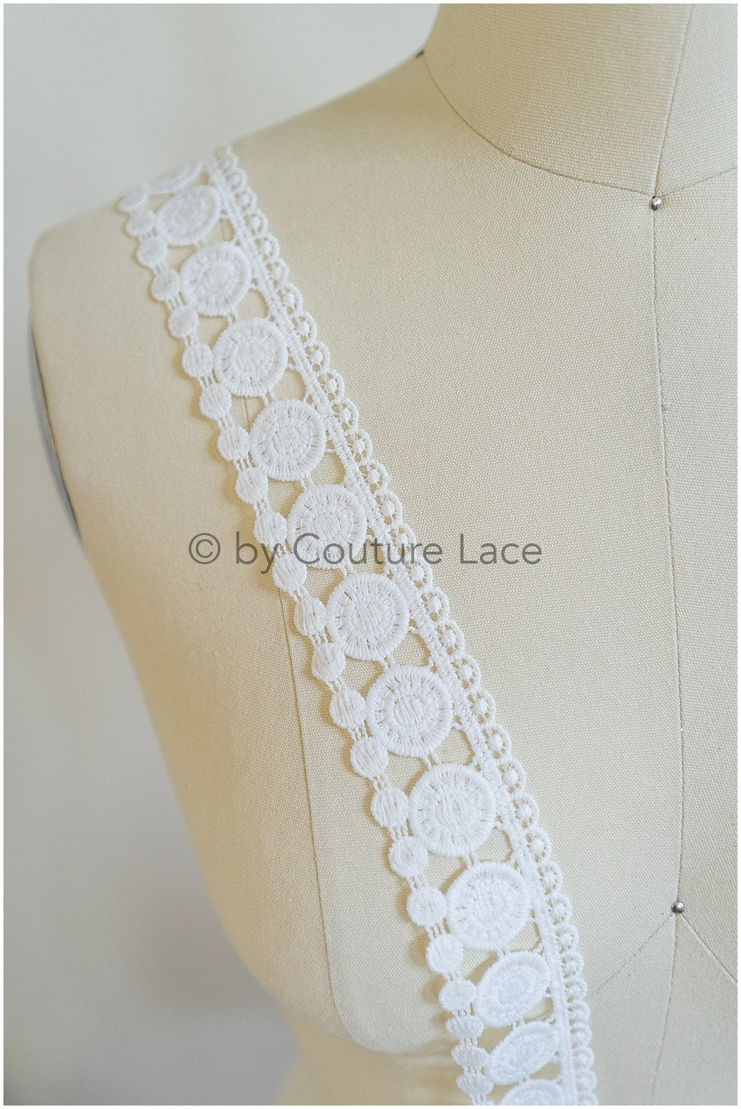 3yds Boho Lace Trim Off-White/ Bridal Lace Trim/ Polkadot Lace/ Bridal Lace// T20-104