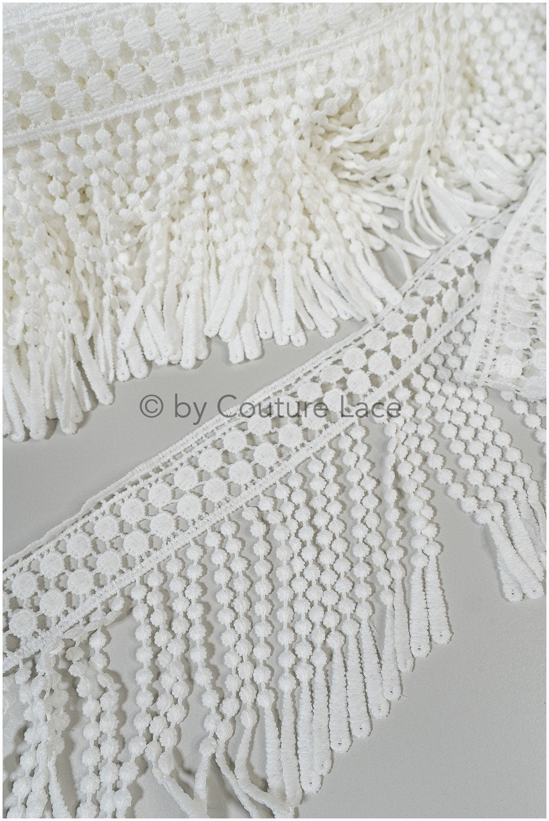 Boho fringe lace trim off-white/ Bridal boho lace/ Guipure lace trim// T20-106