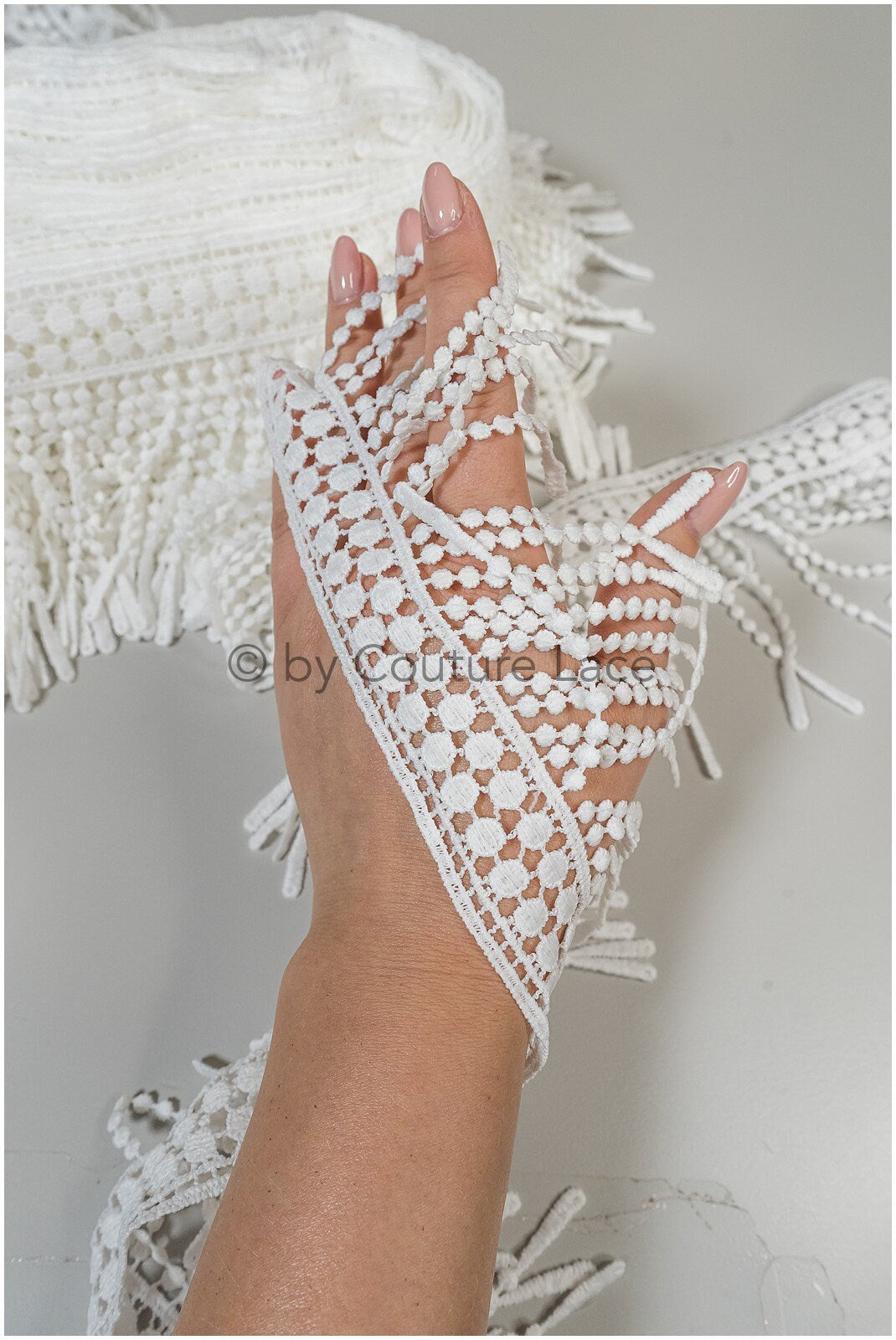 Boho fringe lace trim off-white/ Bridal boho lace/ Guipure lace trim// T20-106
