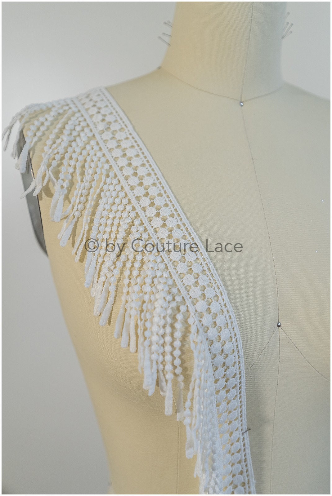 Boho fringe lace trim off-white/ Bridal boho lace/ Guipure lace trim// T20-106