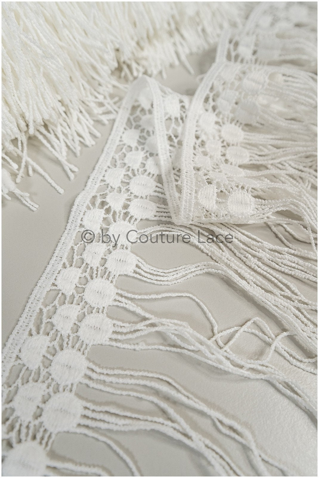 Boho fringe lace trim off-white/ Boho lace trim/ Bridal lace trim/ Boho dress lace trim// T20-108
