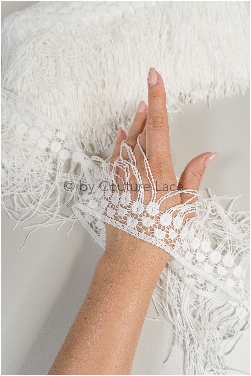Boho fringe lace trim off-white/ Boho lace trim/ Bridal lace trim/ Boho dress lace trim// T20-108