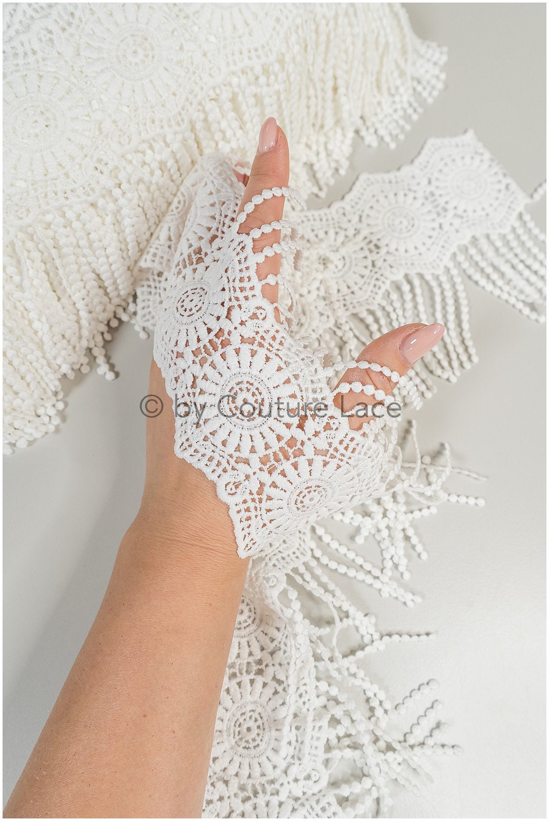 Boho fringe lace trim off-white/ Boho lace/ Guipure lace trim/ Boho dress bridal lace// T20-111