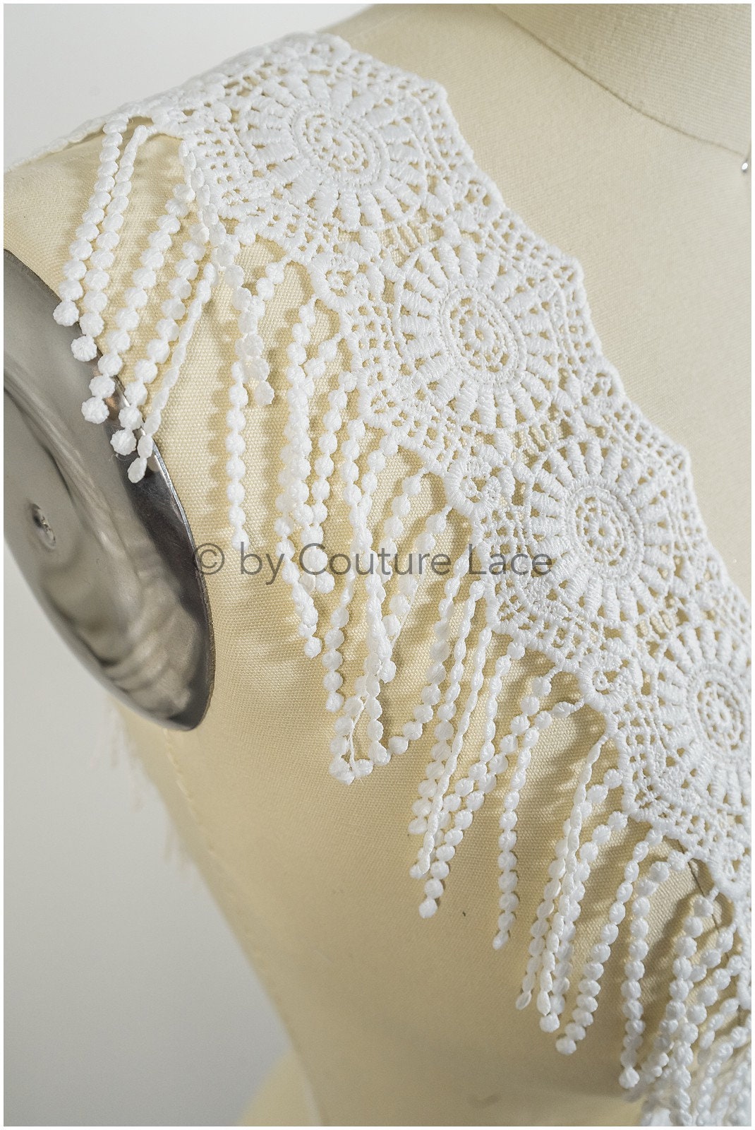 Boho fringe lace trim off-white/ Boho lace/ Guipure lace trim/ Boho dress bridal lace// T20-111