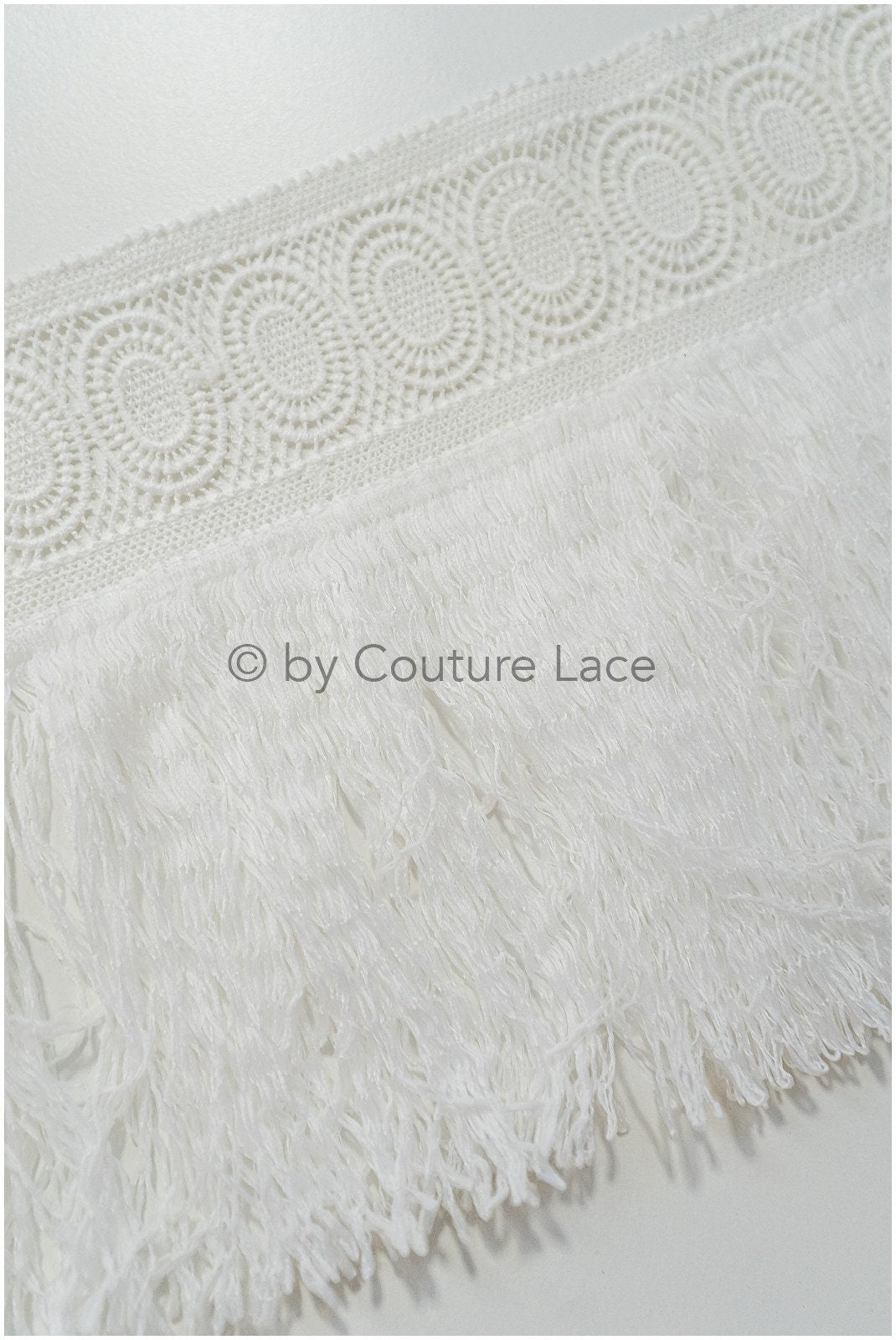 Fringed lace trim off-white/ Boho bridal lace trim/ crocheted fringe lace trim// T20-113