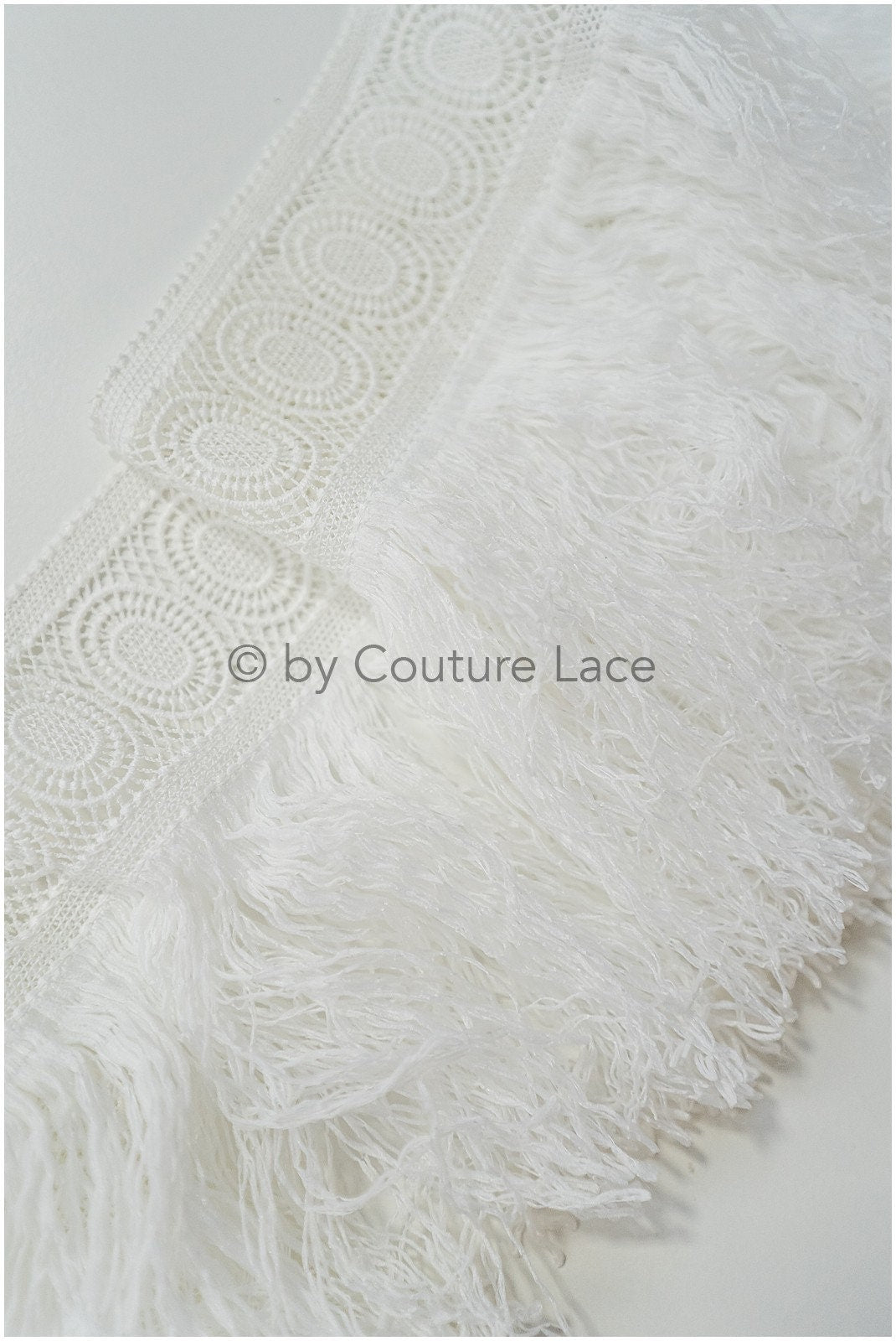 Fringed lace trim off-white/ Boho bridal lace trim/ crocheted fringe lace trim// T20-113