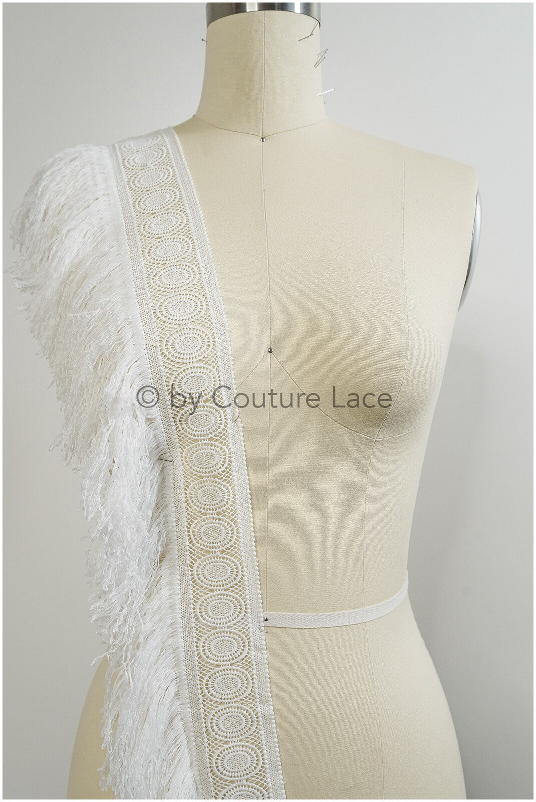 Fringed lace trim off-white/ Boho bridal lace trim/ crocheted fringe lace trim// T20-113