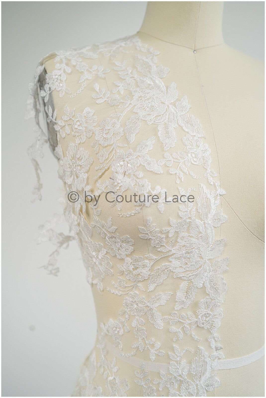 Soft floral lace trim/ Off-white embroidered lace trim/ Veil lace trim/ Bridal lace// T20-091