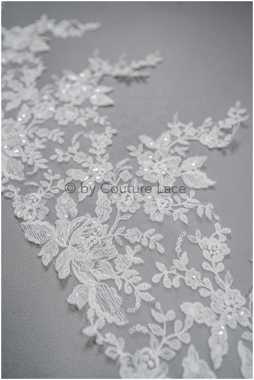 Soft floral lace trim/ Off-white embroidered lace trim/ Veil lace trim/ Bridal lace// T20-091