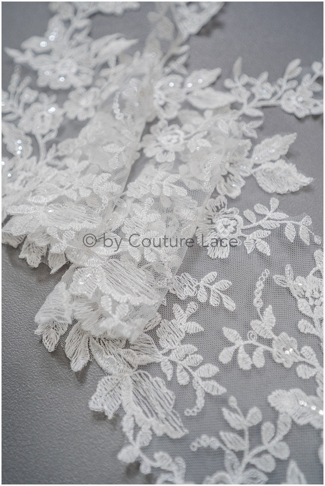 Soft floral lace trim/ Off-white embroidered lace trim/ Veil lace trim/ Bridal lace// T20-091