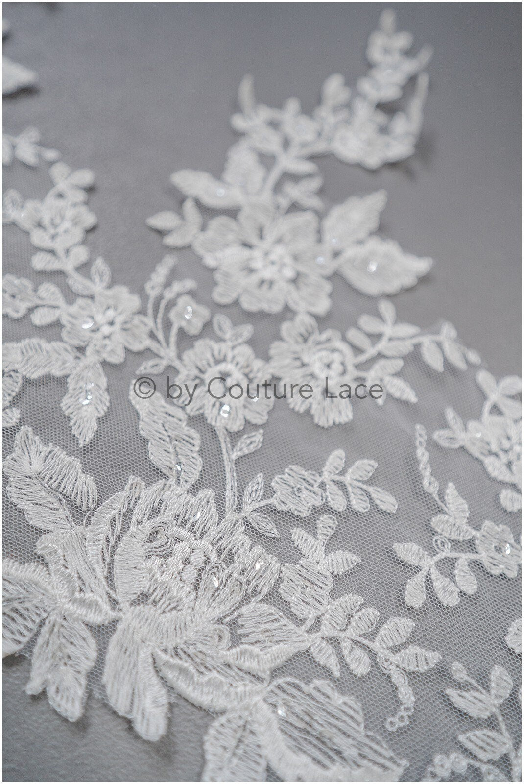 Soft floral lace trim/ Off-white embroidered lace trim/ Veil lace trim/ Bridal lace// T20-091