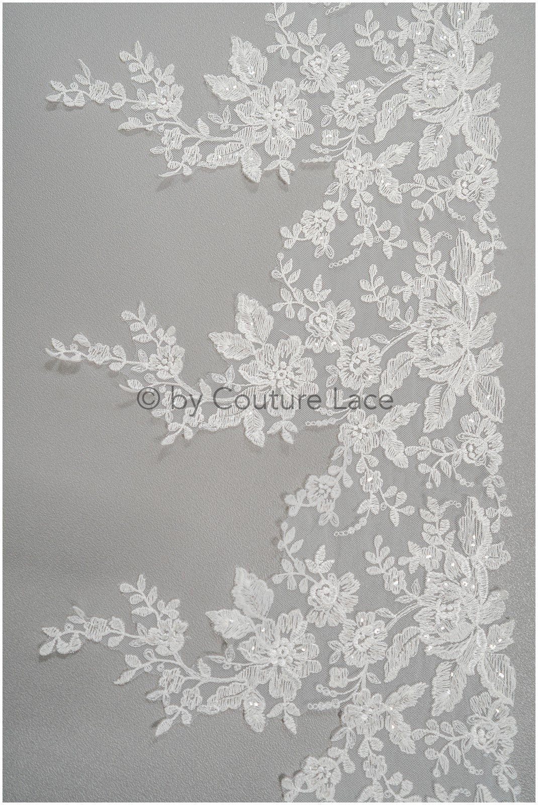 Soft floral lace trim/ Off-white embroidered lace trim/ Veil lace trim/ Bridal lace// T20-091