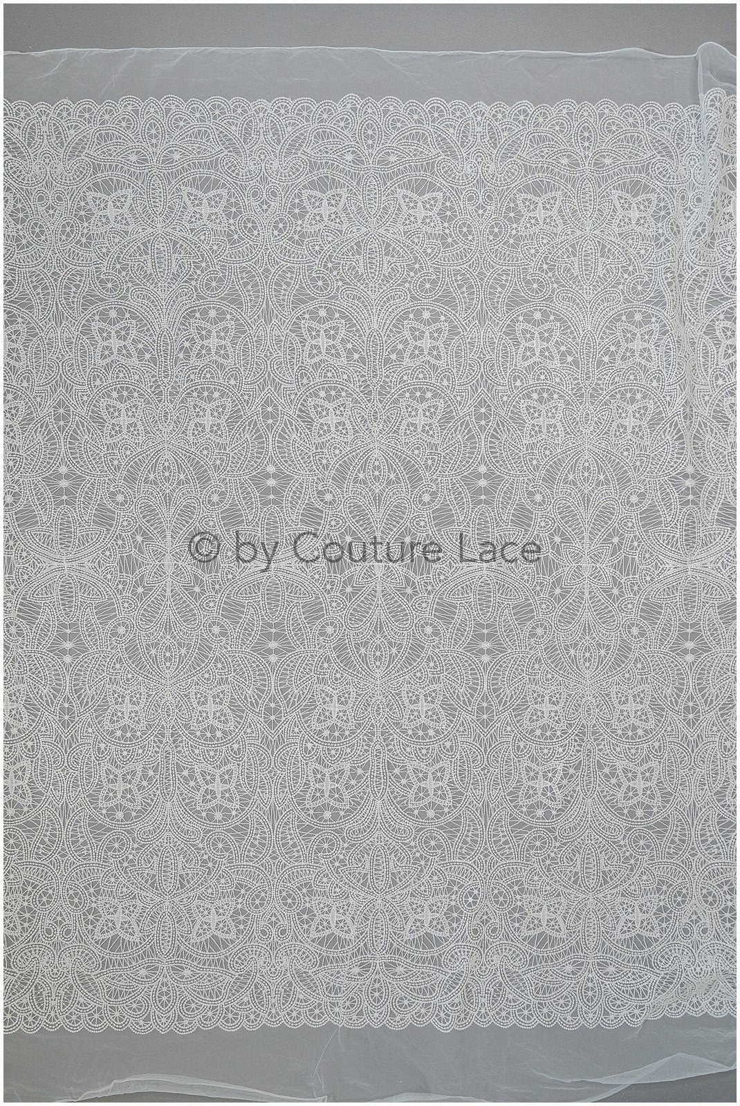 Boho bridal lace fabric off-white/ modern bridal lace fabric/ soft boho lace fabric// L20-116E
