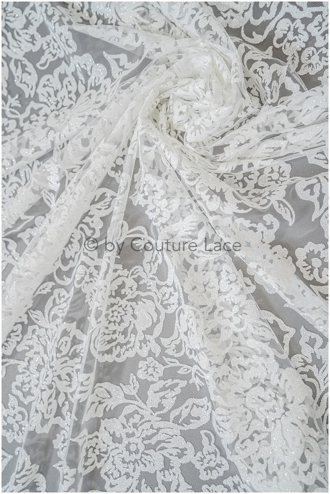 Floral glitter tulle fabric/ glitter fabric/ glitter net with floral pattern/ shiny glitter tulle fabric// R-033