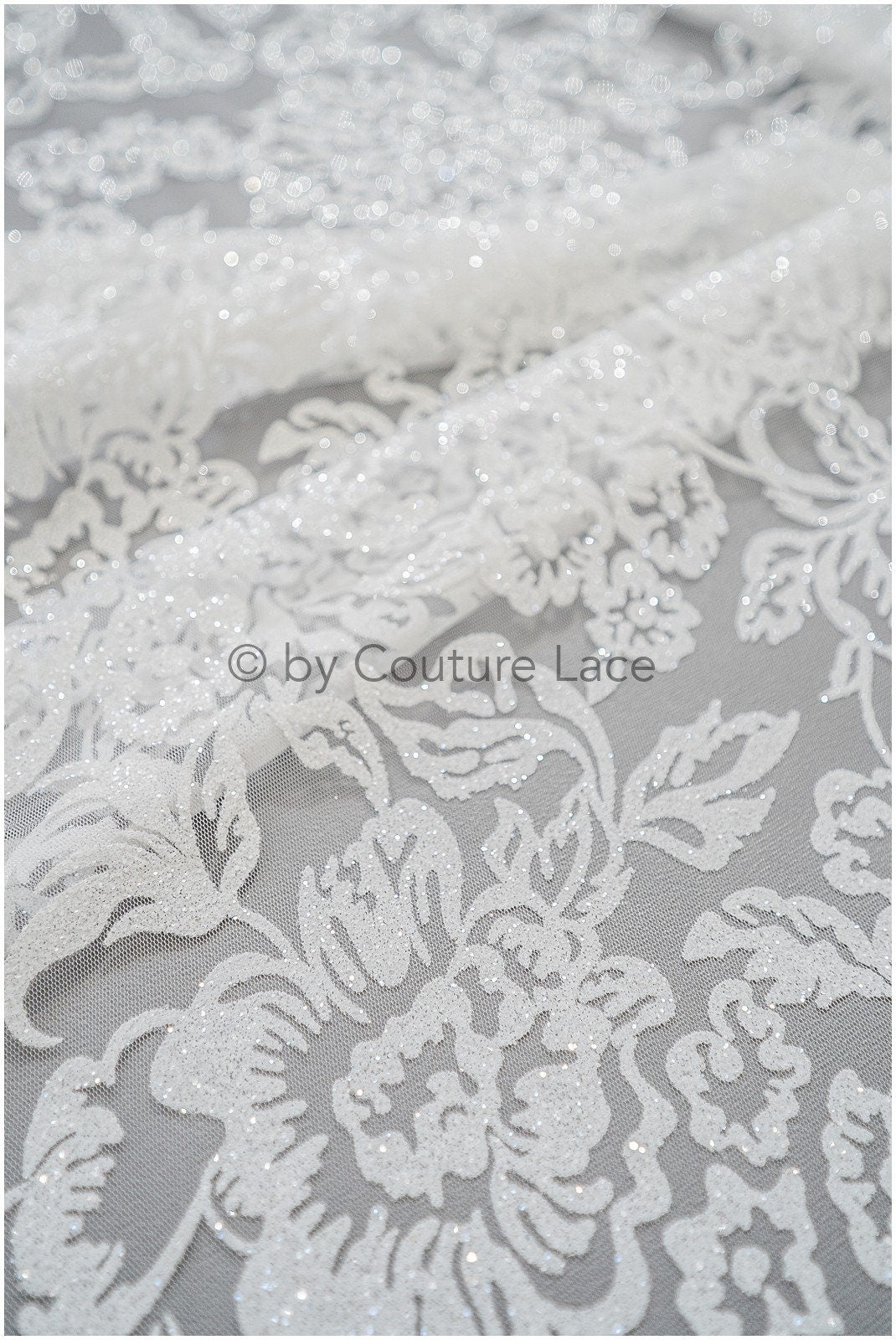 Floral glitter tulle fabric/ glitter fabric/ glitter net with floral pattern/ shiny glitter tulle fabric// R-033