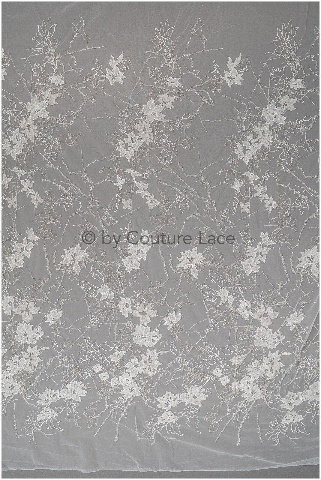 Perlen Spitzenstoff Off-White Silber/ Hochzeitsspitze/ romantischer Blumen Spitzenstoff mit Perlen/ Braut Spitzenstoff// L20-360