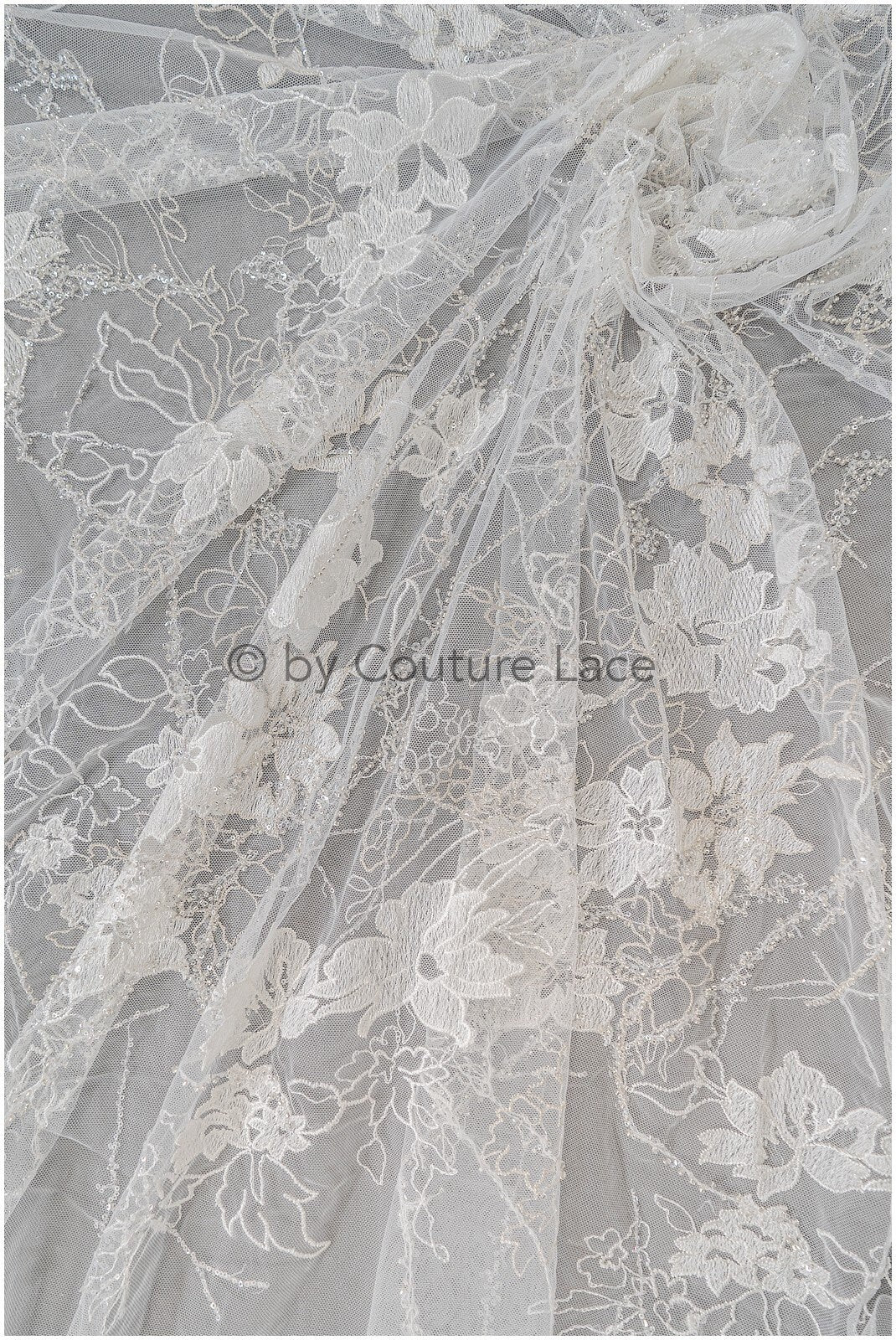 Perlen Spitzenstoff Off-White Silber/ Hochzeitsspitze/ romantischer Blumen Spitzenstoff mit Perlen/ Braut Spitzenstoff// L20-360