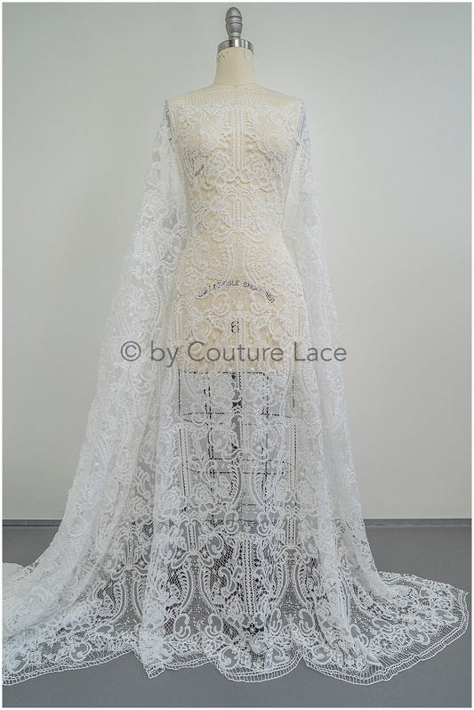 Luxus Häkelspitze mit Perlen/ Off-White Boho Hochzeit Spitzenstoff/ romantische Spitze mit Perlen/ Chiffon Spitze// L20-362